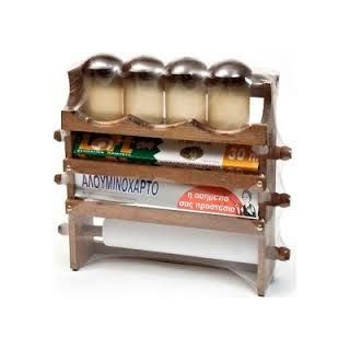 Βάση ξύλινη με βαζάκια μπαχαρικών σετ